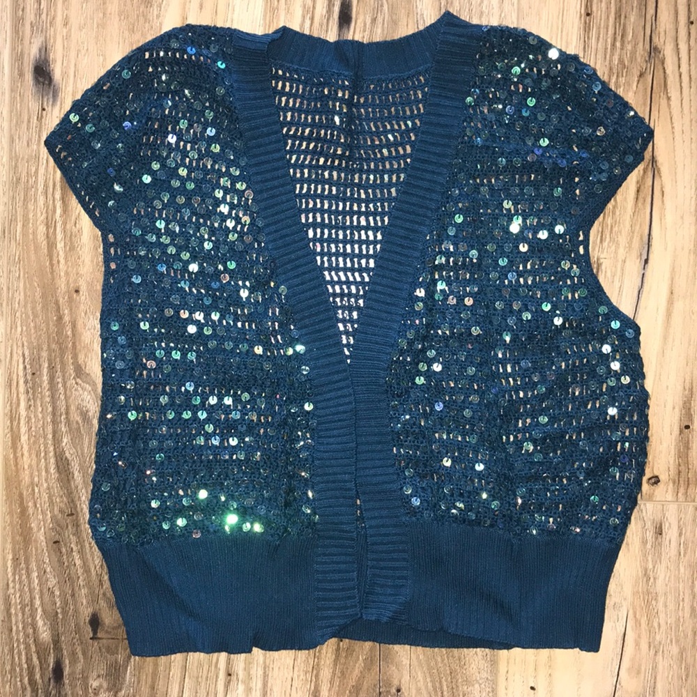 Express sequined cropped shrug with cap sleeves